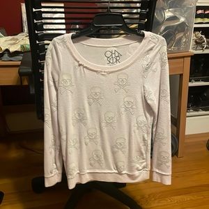 CHA SOR skull sweatshirt in super soft cotton in light pink.